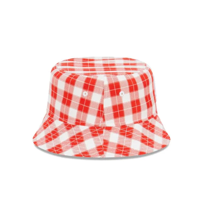 New Era LA Dodgers Plaid Scarlett Red White Bucket Hat